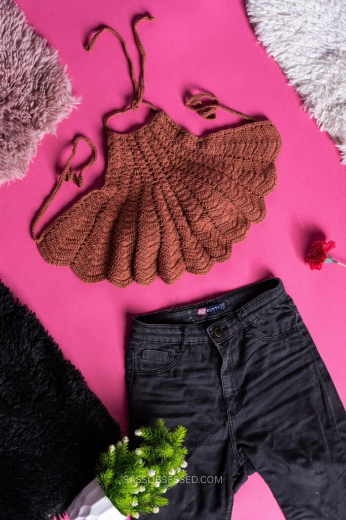 Brown Crochet Shell Top