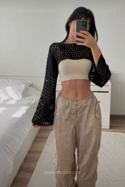 Black Crochet Cotton Sleeves For Summers