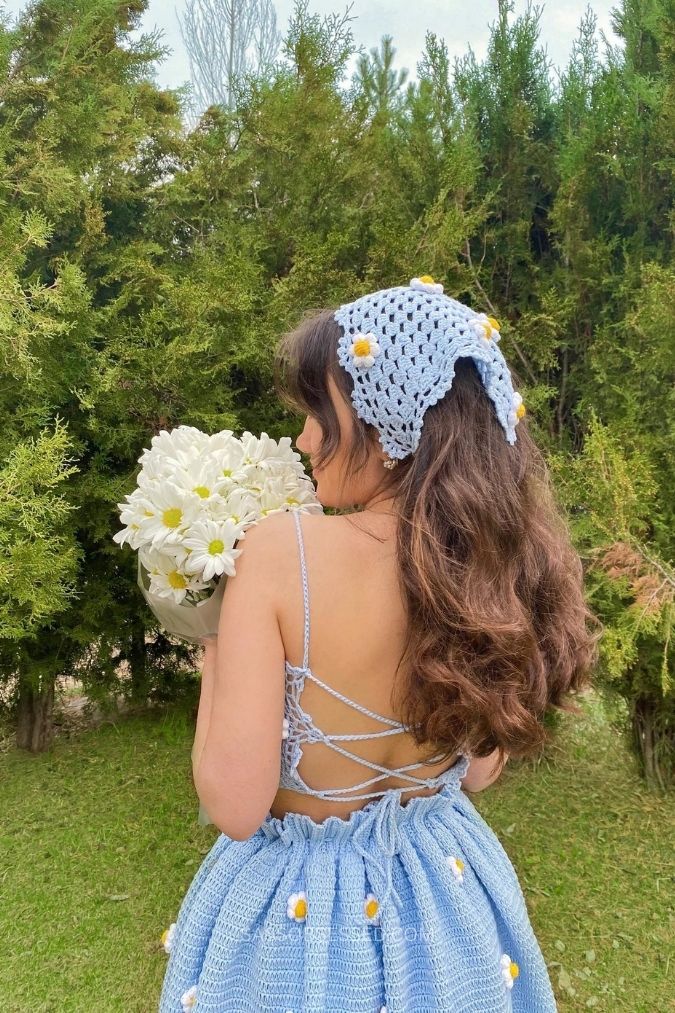 Blue Co-ord Set of Crop Top and Skirt with Bandana3 Blue Co-ord Set of Crop Top and Skirt with Bandana3
