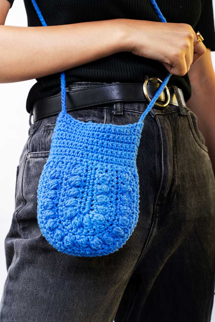 Buy Crochet Bags In India at Best Price - Crochet Blue Sling Bag 2