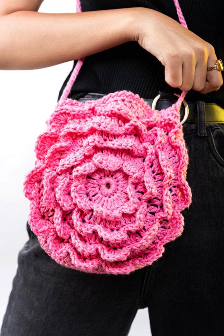 Buy Crochet Bags In India at Best Price - Crochet Pink Rose Bag 2