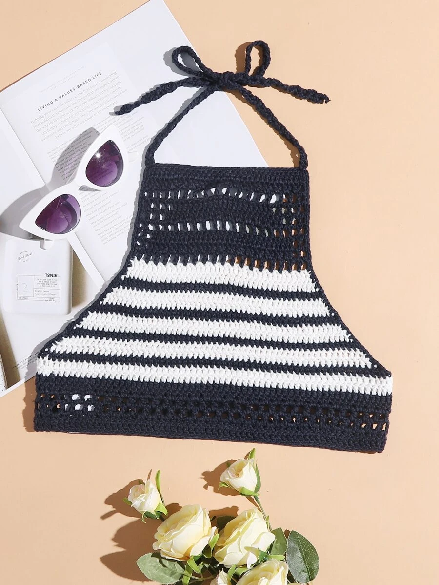 Black And White Crochet Halter Top By Sass Obsessed