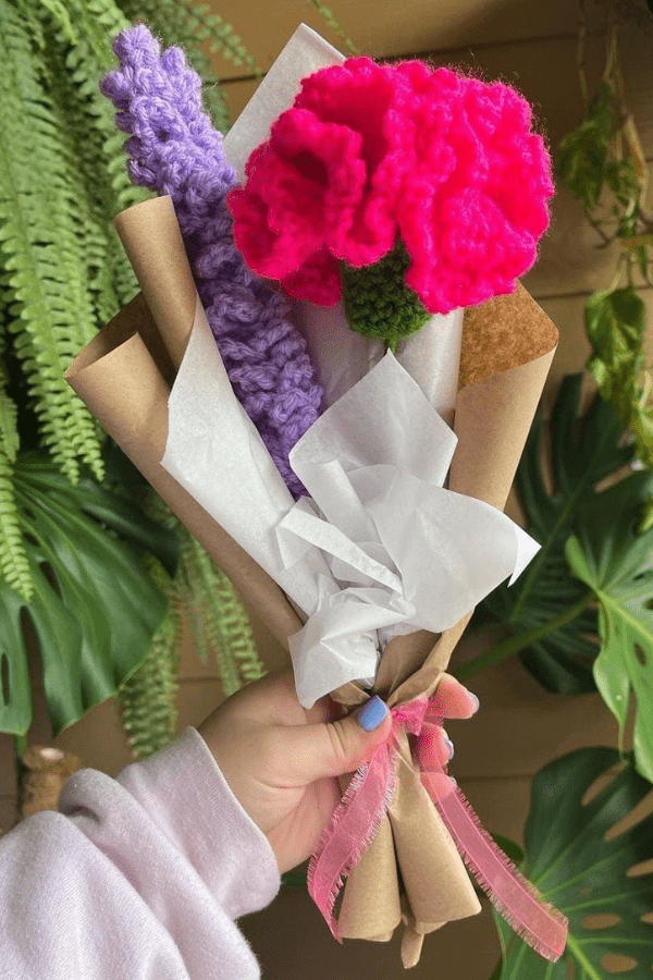 Crochet Carnation And Lavender Flower