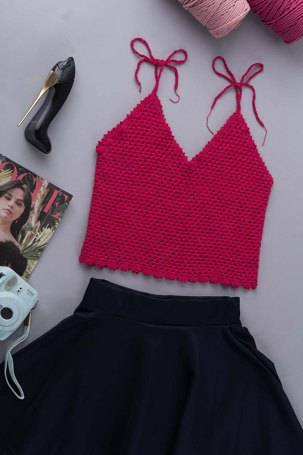 Buy Crochet V Neck Dark Pink Top In the Best Price - Hand Knitted Crochet Top & Bralette