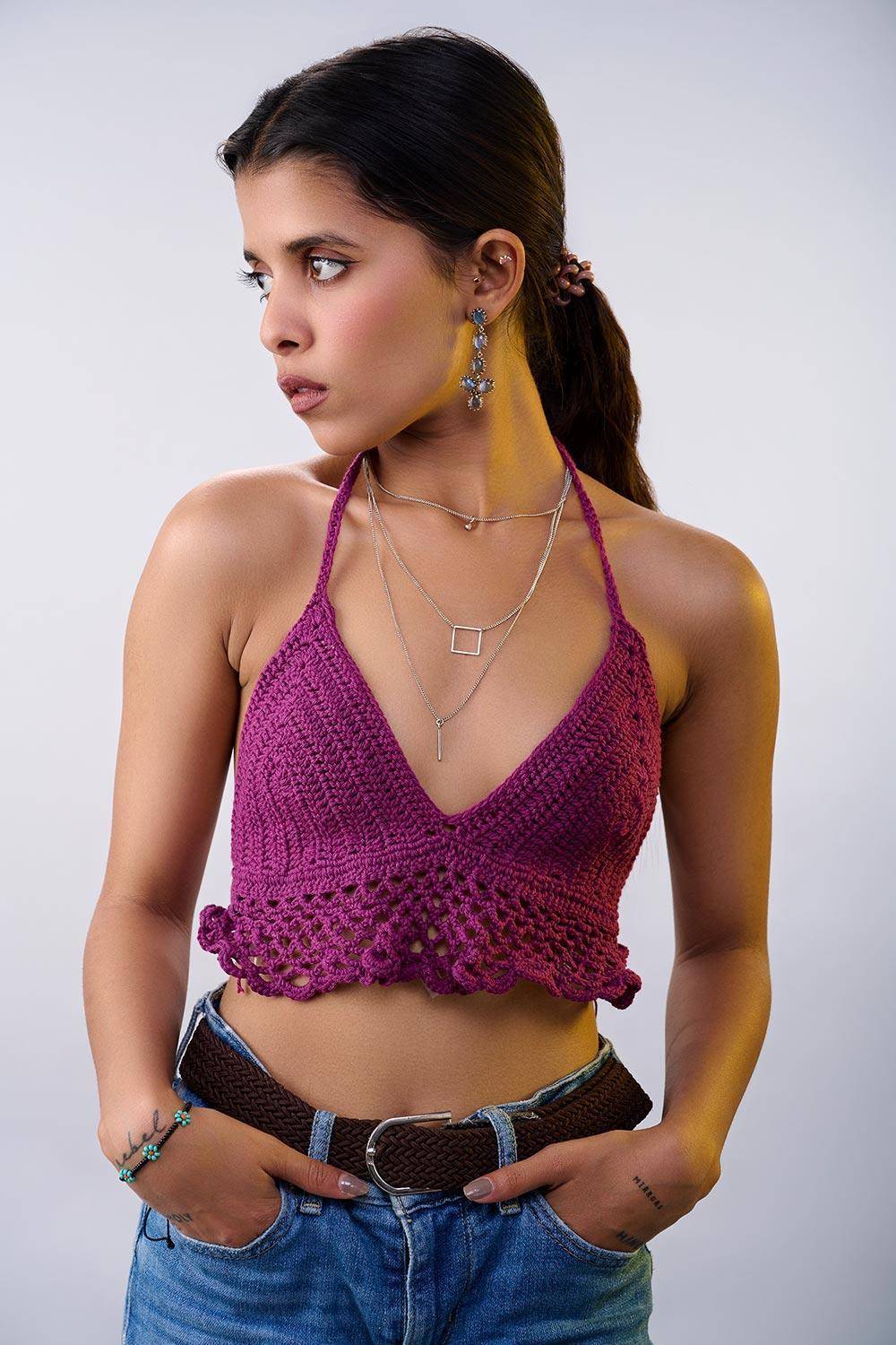 Buy Crochet Lavender Divine Bralette In the Best Price - Hand Knitted Crochet Top & Bralette 6