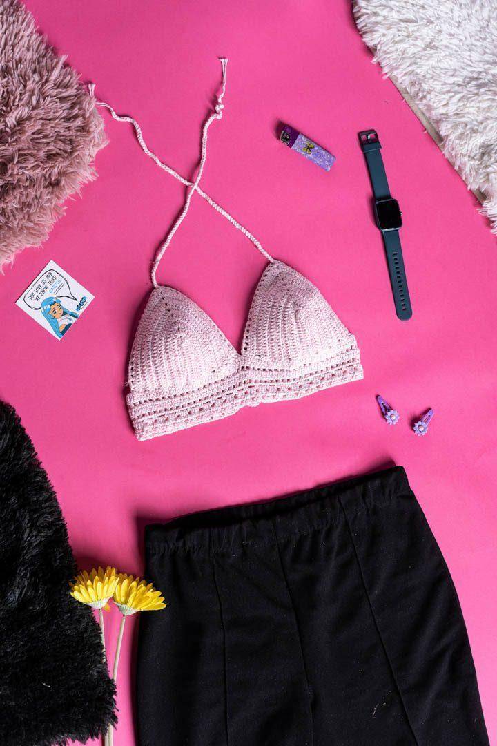 Buy Crochet Light Pink Lace Bralette In the Best Price - Hand Knitted Crochet Top & Bralette