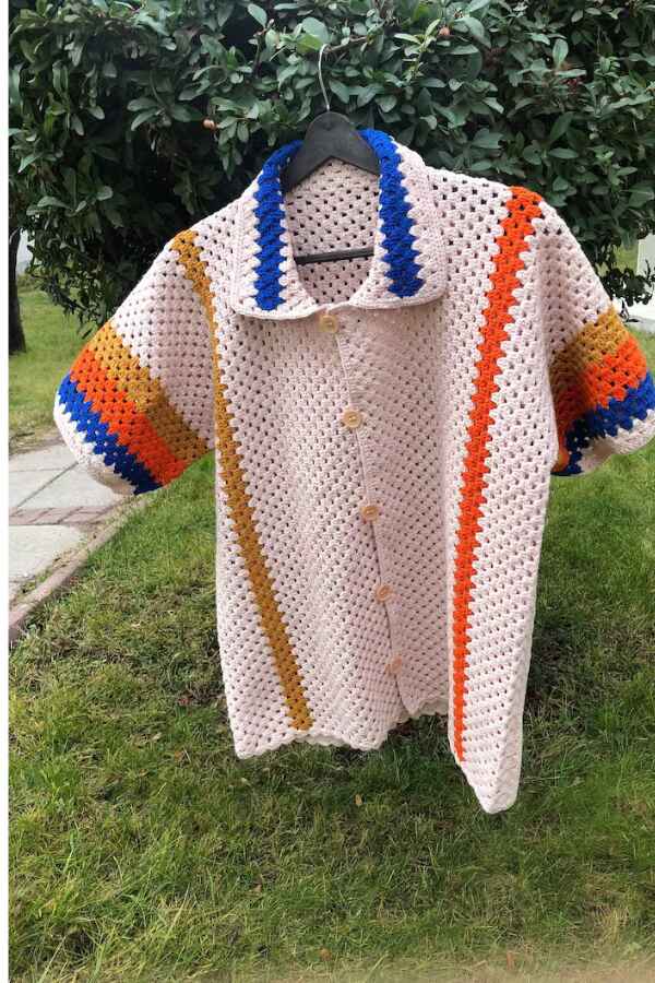 Multi Strips Cotton Crochet Shirt