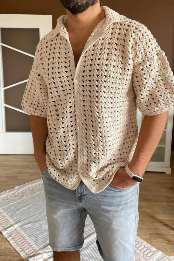 Crochet Off-White Pattern Men Shirt