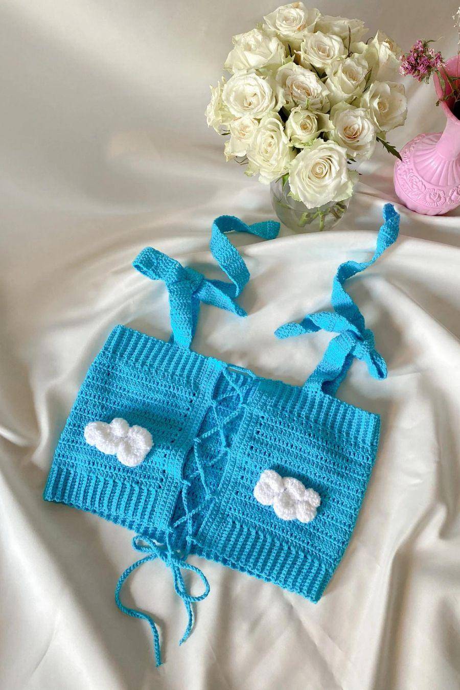 Crochet Blue Cloud Crop Top and Skirt By Sass Obsessed 1