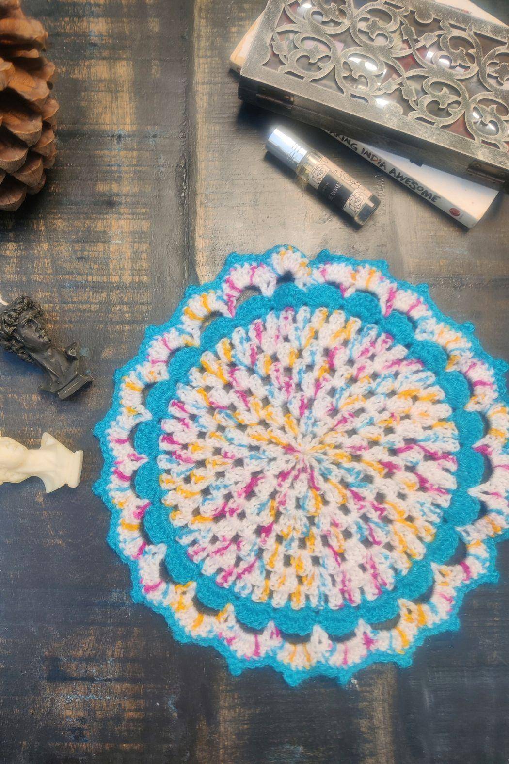 Sass Obsessed Blue and Multi Colored Crochet Table Mat