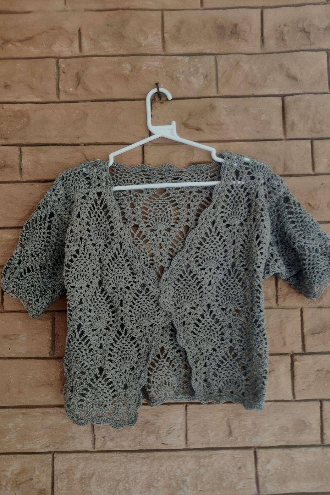Sass Obsessed Crochet Lace Grey Shrug Top