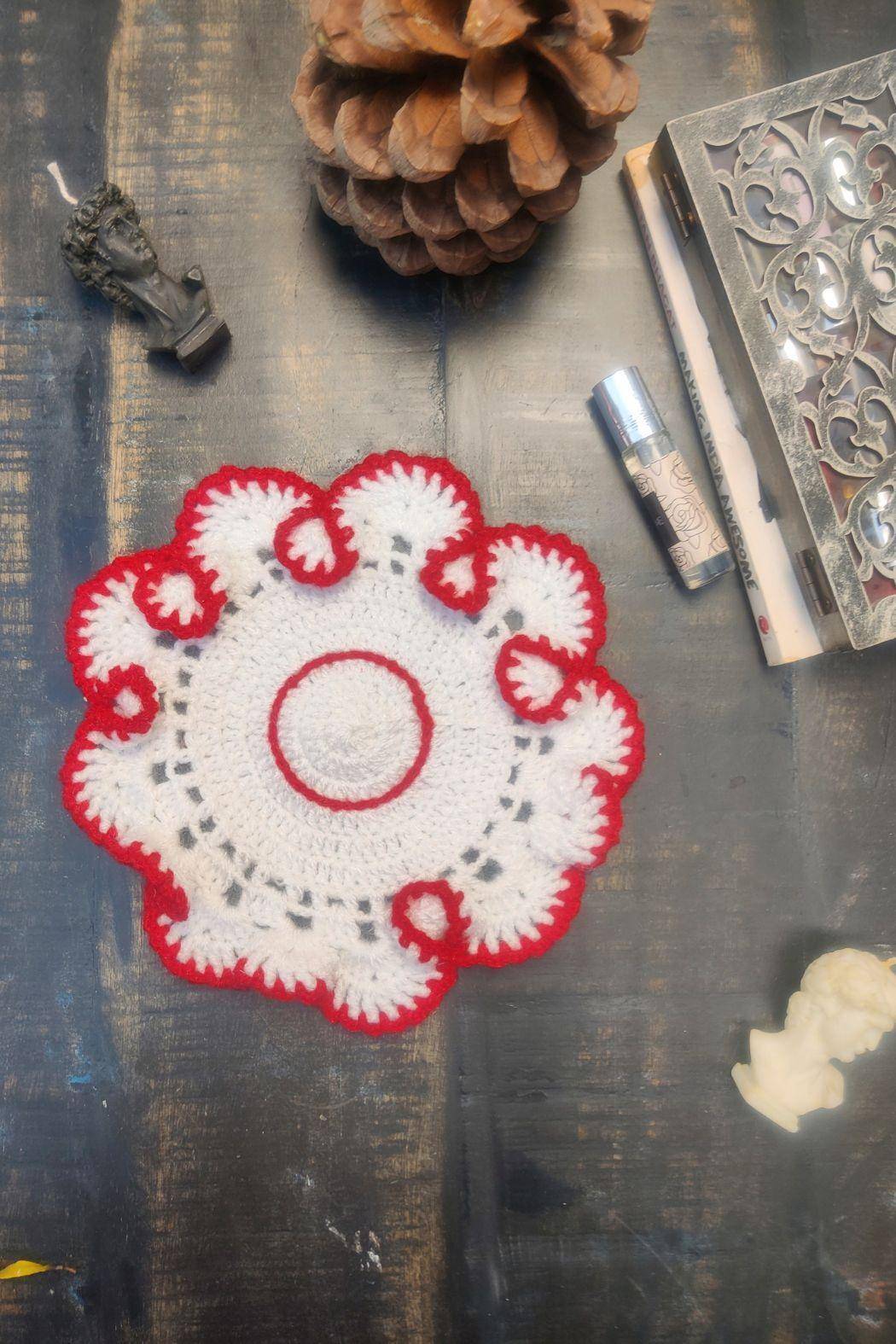 Sass Obsessed Crochet Multi Colored Red and White Doily - Table Mat 1