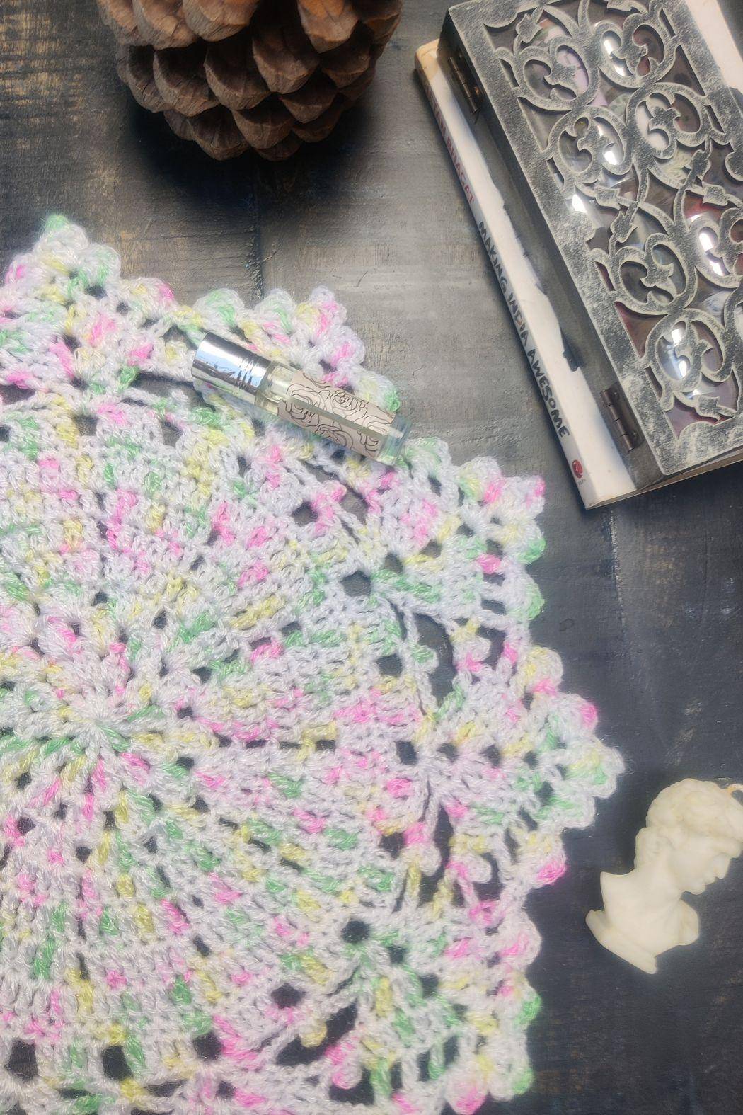 Sass Obsessed Crochet Multi Colored White Pink and Green Doily - Table Mat 1
