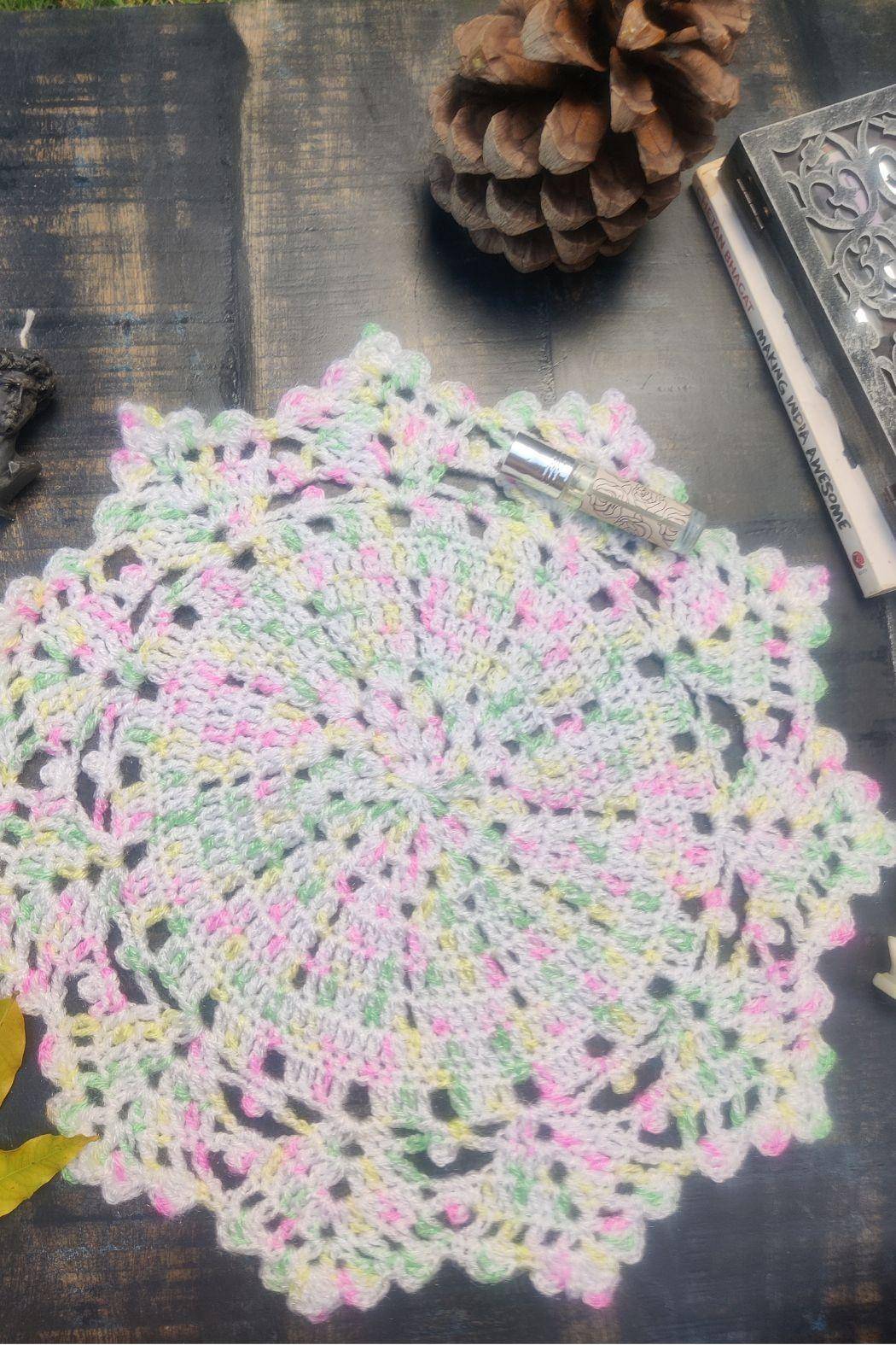 Sass Obsessed Crochet Multi Colored White Pink and Green Doily - Table Mat