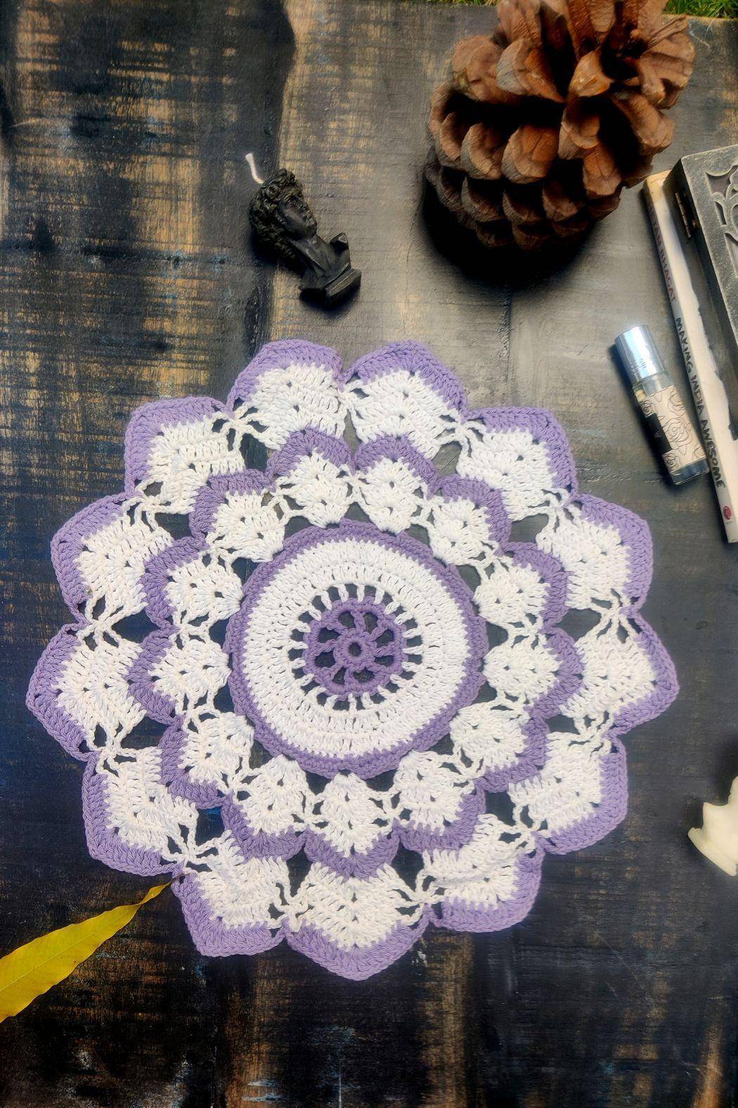 Sass Obsessed Crochet Multi Colored White and Purple Doily - Table Mat 1