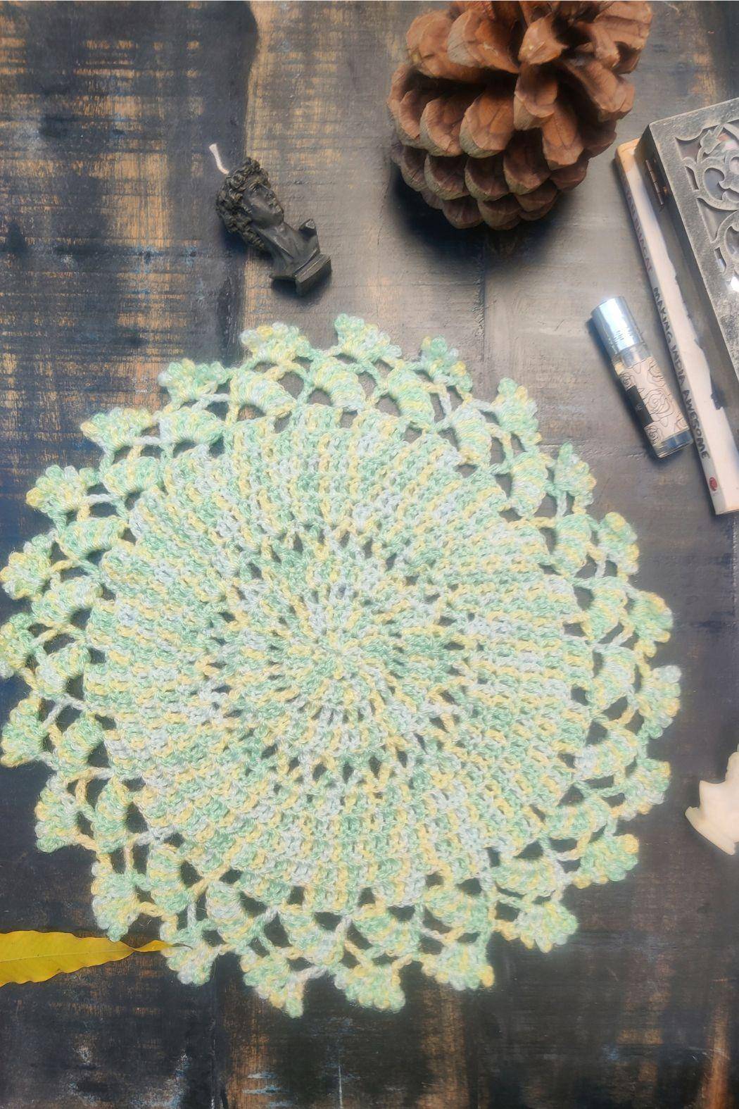Sass Obsessed Crochet Multi Colored Yellow and Green Doily - Table Mat 1