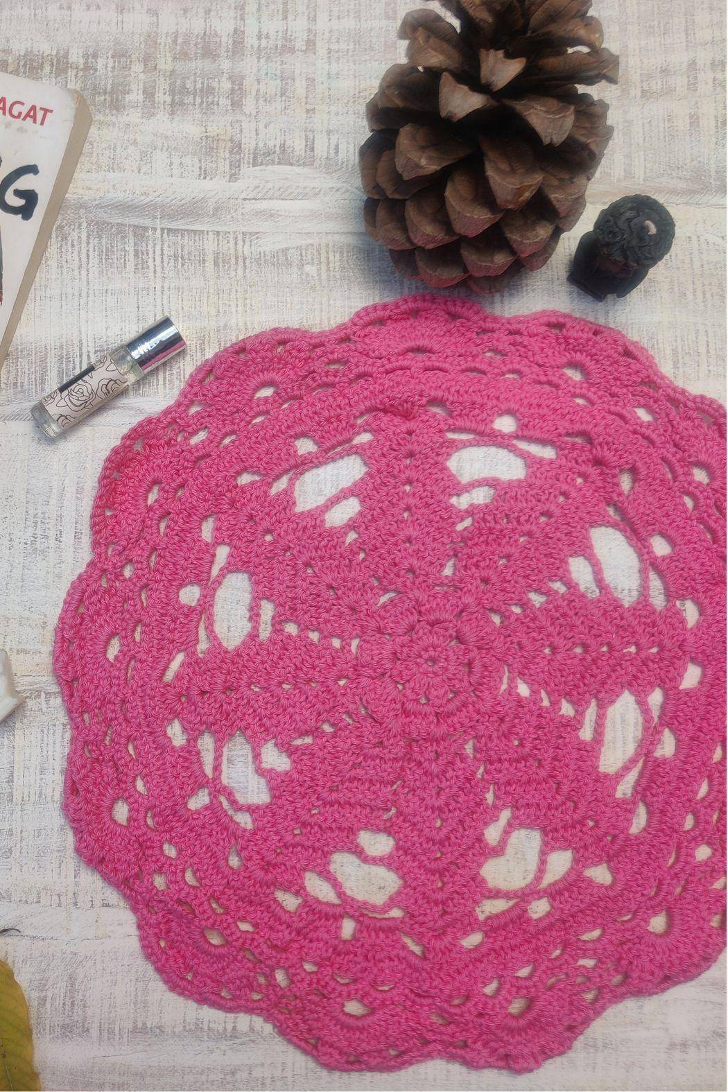 Sass Obsessed Crochet Pink Doily - Table Mat 1