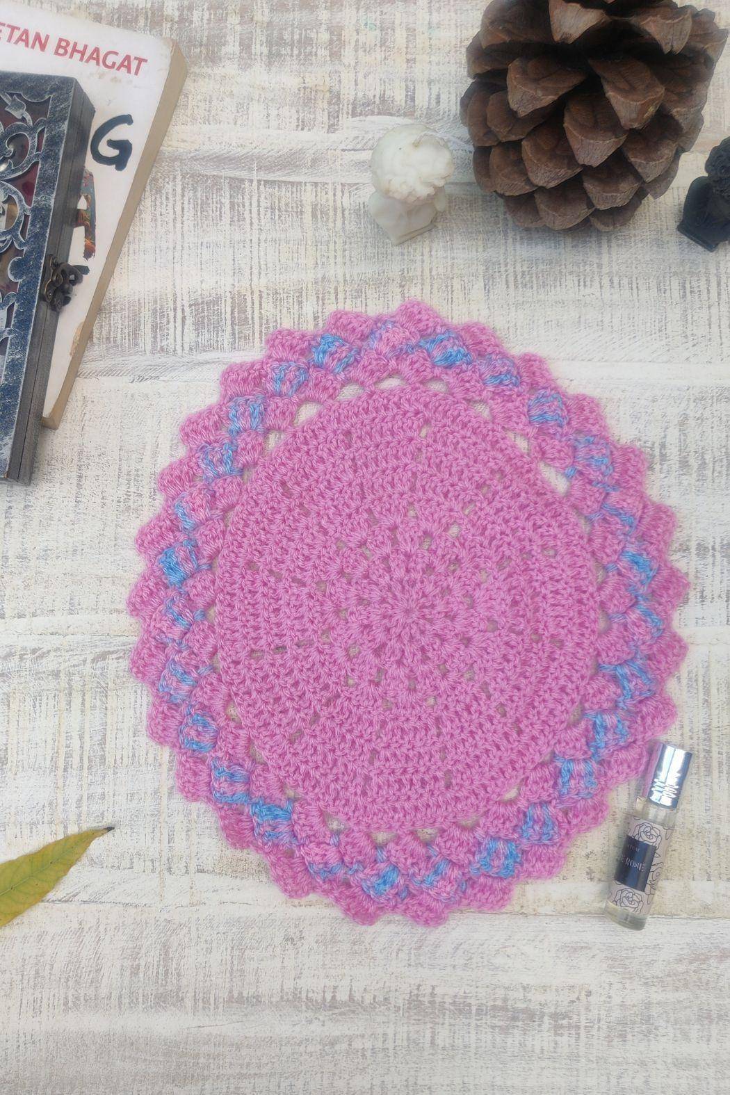 Sass Obsessed Crochet Pink and Blue Doily - Table Mat 1