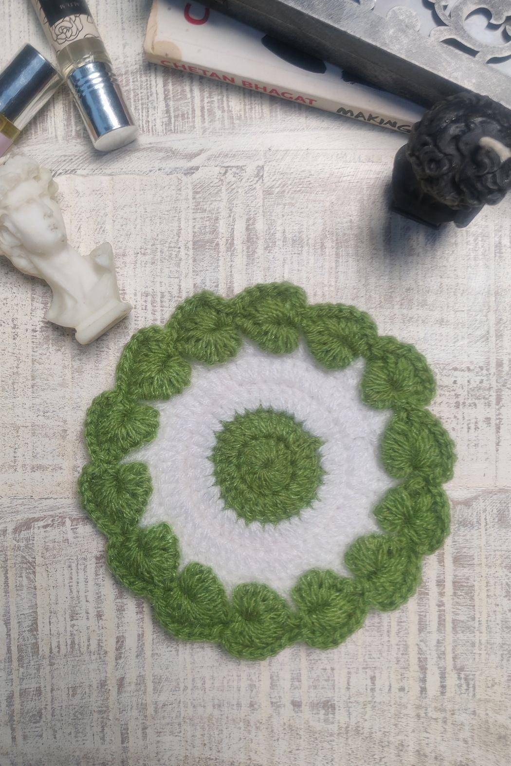 Sass Obsessed Green and White Flower Crochet Coaster