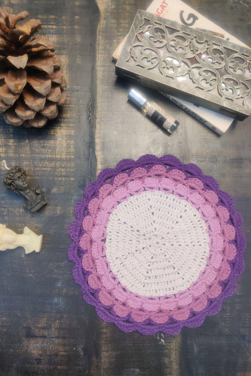 Sass Obsessed Multi Colored Pink, Purple and White Crochet Table Mat 1