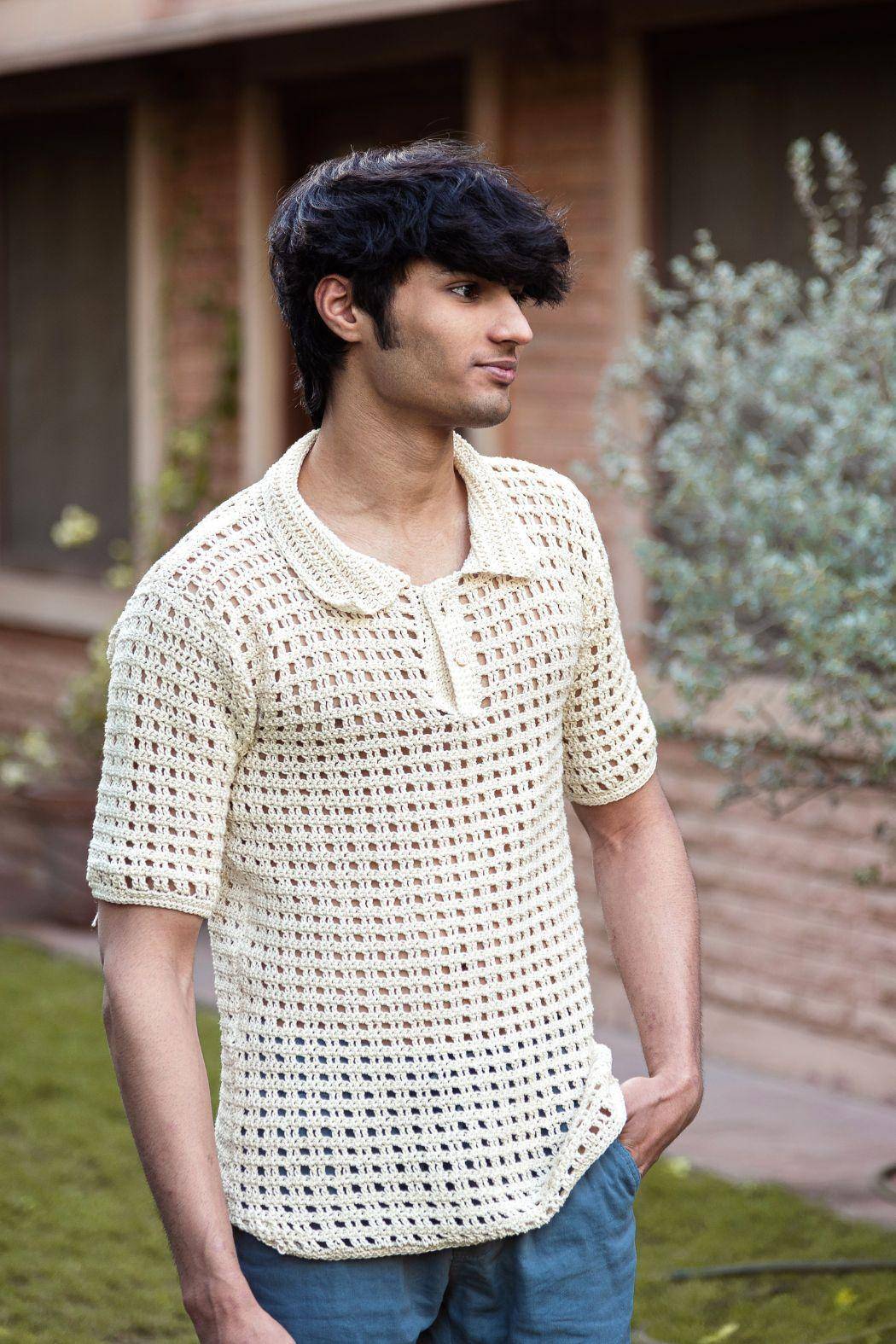 Sass Obsessed Off White Tee For Men - Crochet Cotton T shirt For Men - Crochet Cotton Off White Tshirt For Men