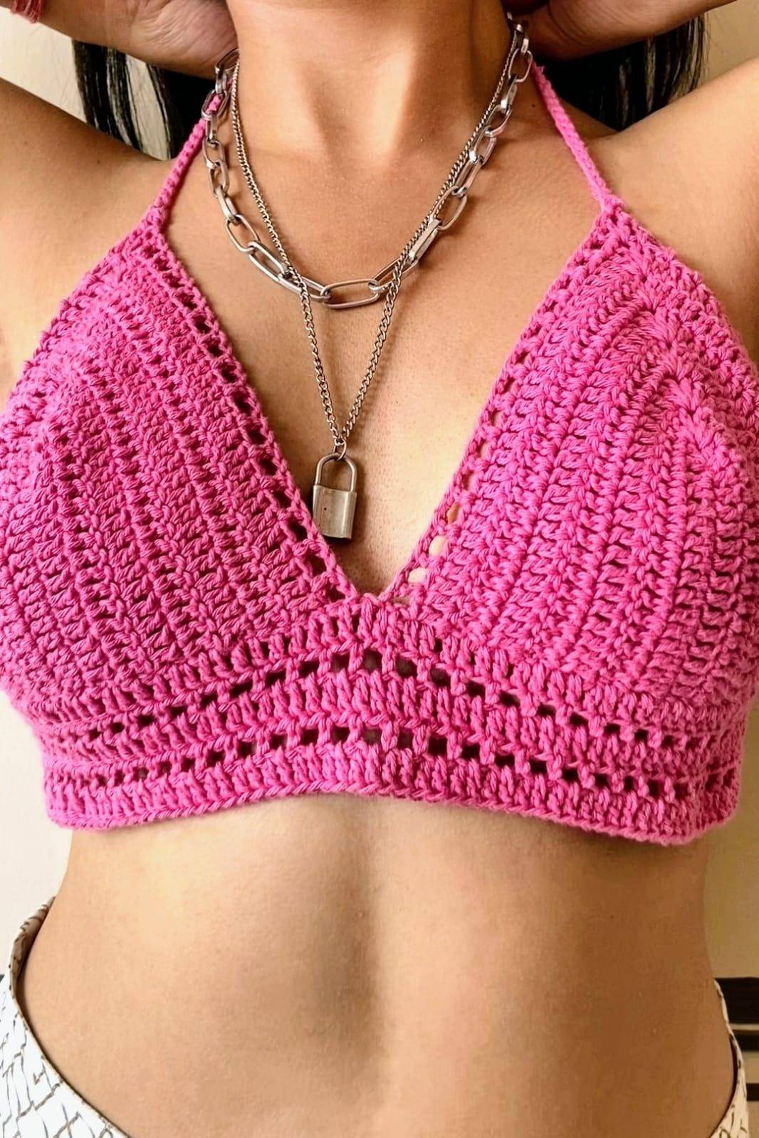 Buy Crochet Pink Bralette In the Best Price - Hand Knitted Crochet Top & Bralette