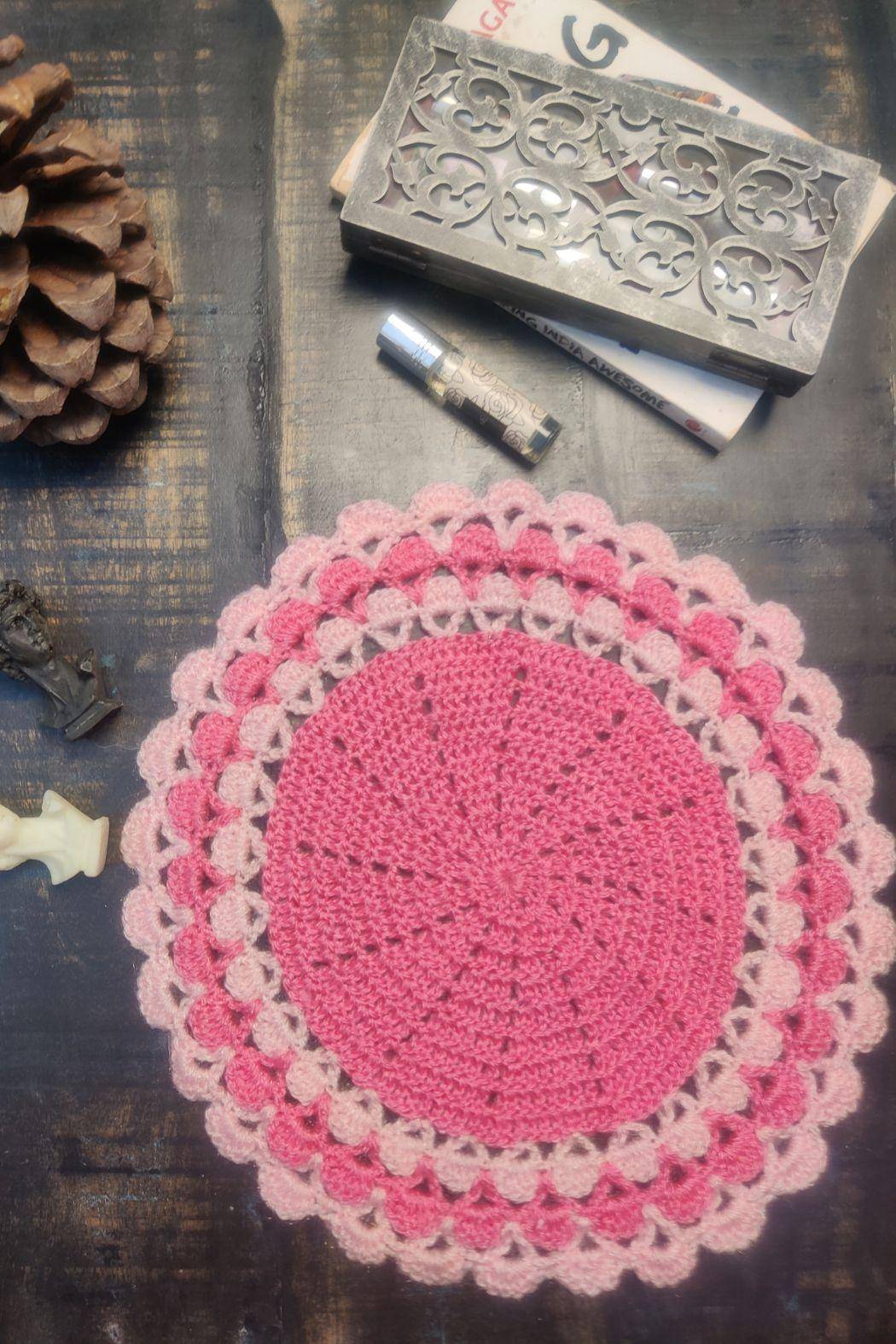 Sass Obsessed Pink and White Crochet Table Mat