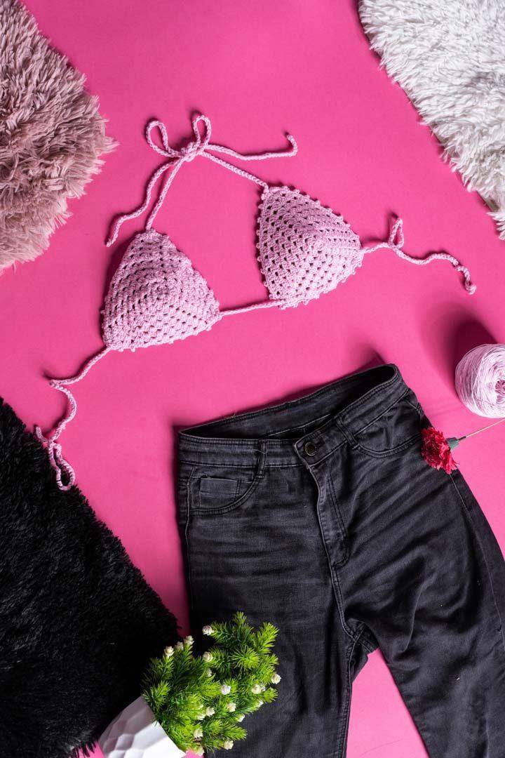 Buy Crochet Classic Pink Bralette In the Best Price - Hand Knitted Crochet Top & Bralette
