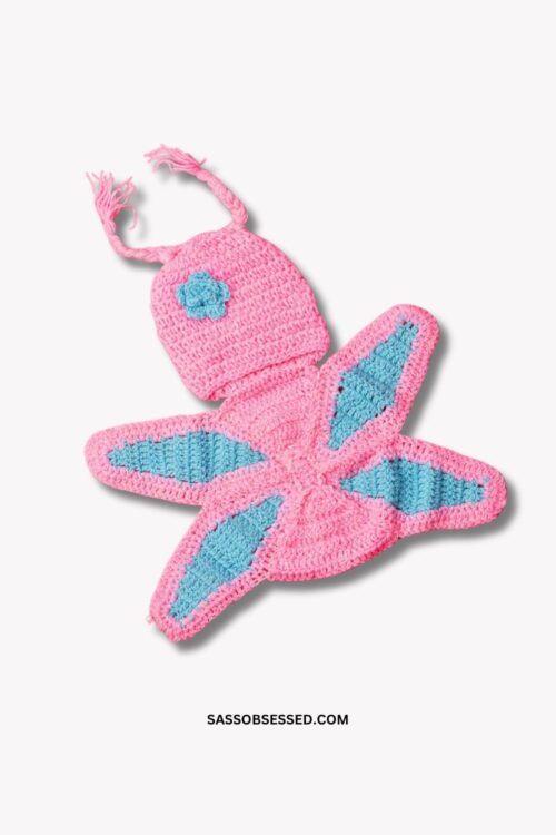 Hand Knitted Baby Butterfly Dress in Pink and Sky Blue