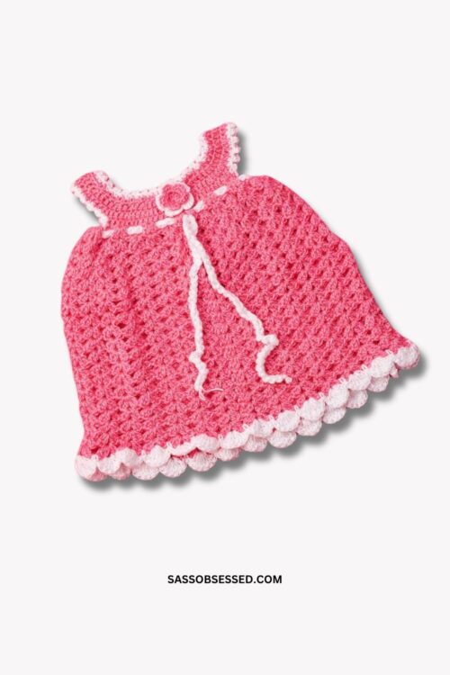 Hand Knitted Baby Frock in Pink and White