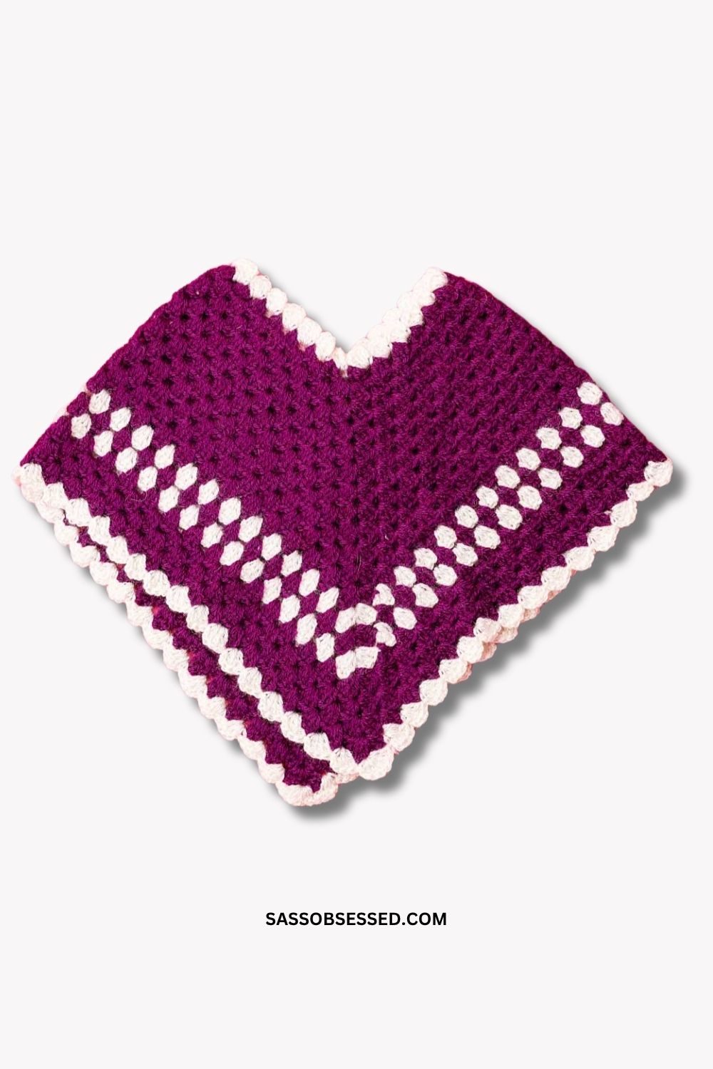 Hand Knitted Baby Poncho in Purple and White Hand Knitted Baby Poncho in Purple and White