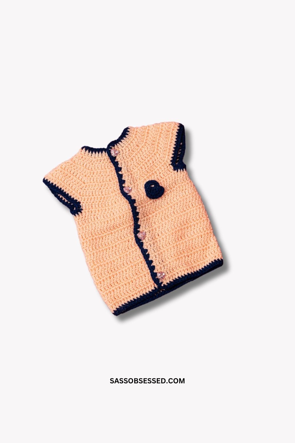 Hand Knitted Baby Sleeveless Sweater in Blue and Peach Hand Knitted Baby Sleeveless Sweater in Blue and Peach