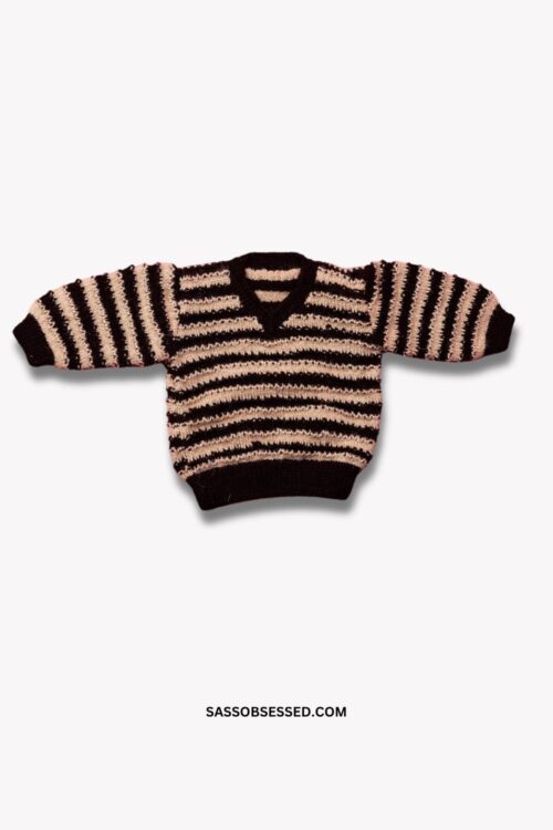 Hand Knitted Baby Sweater in Camel and Black