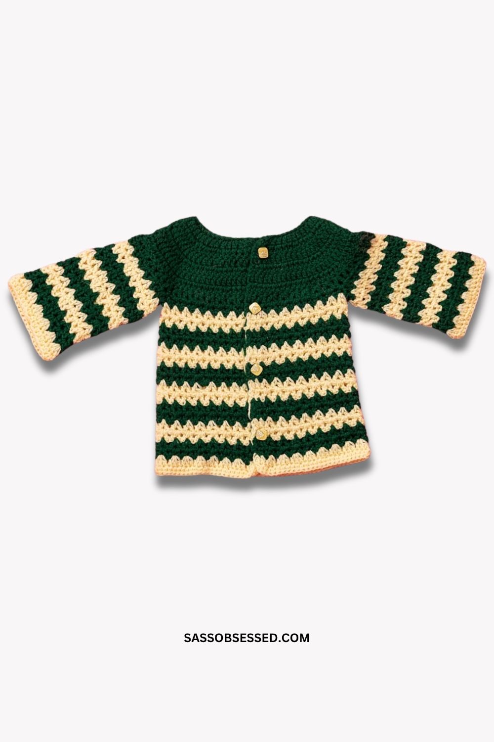 Hand Knitted Baby Sweater in Green and Cream Color Hand Knitted Baby Sweater in Green and Cream Color