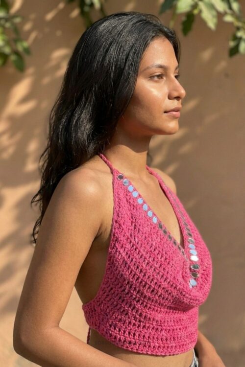Mirror Crochet Halter Top – Hot Pink