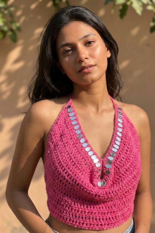 Mirror Crochet Halter Top – Hot Pink1